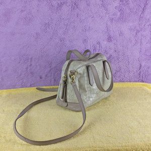 Vintage FOSSIL Textured Leather Handbag with long crossbody strap Taupe Neutral